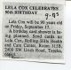 Birthday- Cox, Lela